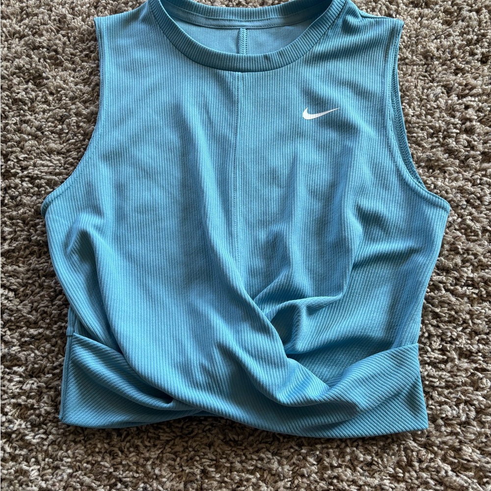 Nike Light Blue Ribbed Cropped Tank with White Swoosh